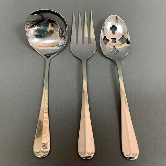 Michael LLoyd MLL12 Fork Pierced Spoon & Solid Gravy Ladle Stainless Lot of 3 - Picture 1 of 7